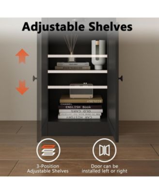 71" Tall Bookcase with Door & Drawer, 5-Tier Narrow Bookshelf with Adjustable Shelf for Home Office, Black