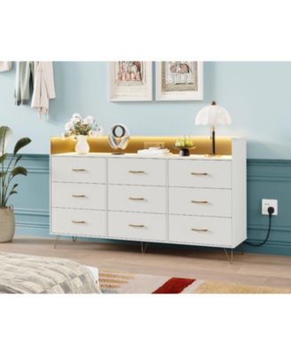 9-Drawer Dresser with RGB Lights & Charging Station, App-Controlled Music Sync LED Chest