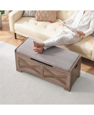 39.4" Wooden Storage Chest Entryway Bench, Toy Organizer Trunk with Safety Hinges for Bedroom and Living Room, Grey