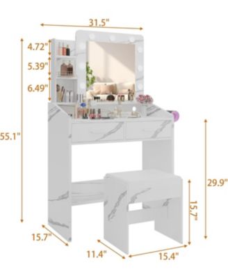 Vanity Desk with Mirror and Lights, Makeup Vanity with Power Outlet, White