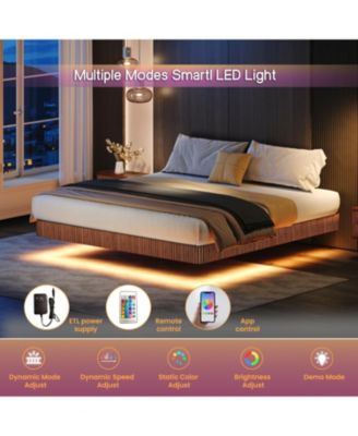 King LED Floating Bed Frame - Wave Texture, Heavy Duty Slats