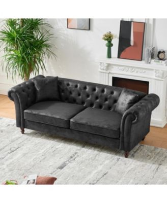 Chesterfield Tech Fabric Sofa Set 3+2 Seat Black