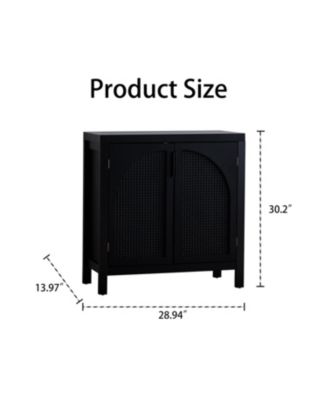 Black Rattan Accent Cabinet with Doors & Adjustable Shelf