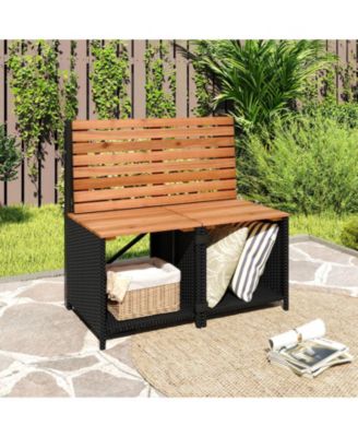 2-in-1 Outdoor Convertible Bench with Metal Frame PE Rattan Table and Chairs Set