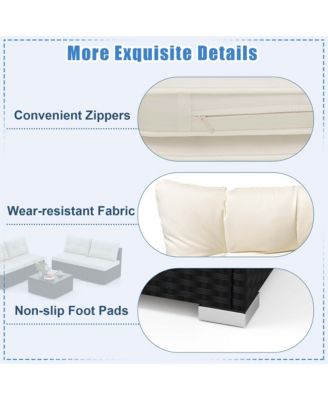 5 Pieces Outdoor Furniture Set with Seat & Back Cushions Tempered Glass Tabletop