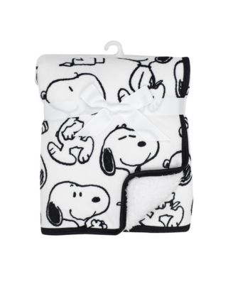 Baby Classic Snoopy Minky and Faux Shearling Blanket - White/Black