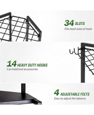 Heavy-Duty Metal Garden Tool Organizer with 34 Compartments & 14 Hooks for Shed or Garage