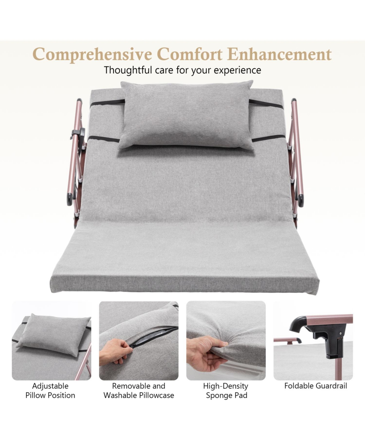 Streamdale Furniture Adjustable Bed Backrest w/ Safety Rails, Remote, for Elderly/Patients