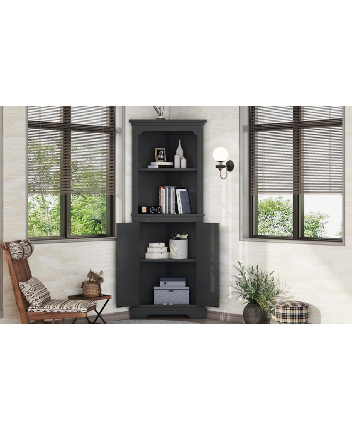 Streamdale Furniture Tall Black Corner Cabinet with Doors