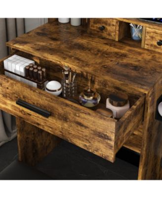 Streamdale Vanity Table with LED Lights, Outlet, Stool - Compact Dressing Desk (Vintage