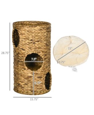 Cat Tower with Three Hideaways & Four Soft Plush Cushions in Brown