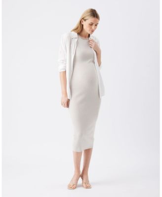 Maternity Ripe Noa Rib Knit Nursing Dress Natural / Taupe