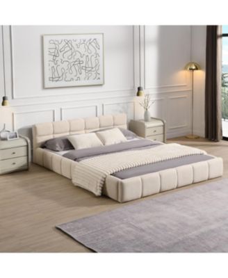 Elegant Chenille Upholstered Bed with Checkerboard Design, Queen