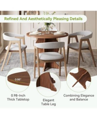 31.5" Round Dining Table for 4, Modern Farmhouse Kitchen Table with Sturdy Base, Dark Brown Circle Table for Dining Room & Living Room