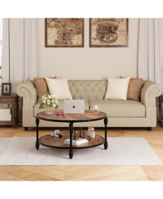 36" Round Coffee Tables with Storage, 2-Tier Round Coffee Table, Center Table Modern Wood Coffee Table, Easy Assembly