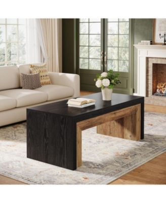 Farmhouse Coffee Table for Living Room, Mid-Century Modern Coffee Table with Sturdy Base