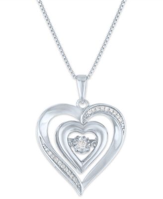 Double Heart Diamond Pendant Necklace (1/10 ct. t.w.) in Sterling Silver