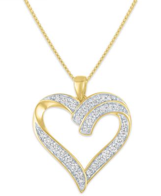 Diamond Double Heart Pendant Necklace (5/8 ct. t.w.) in 14k Yellow Gold Over Sterling Silver
