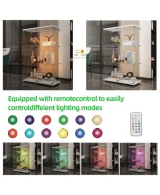  Tempered Glass Display Cabinet w/ Light & Adjustable Feet - White