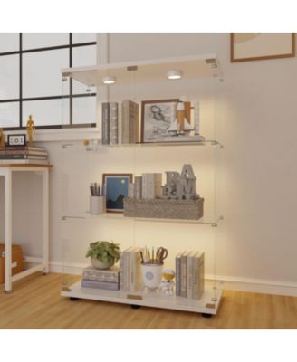  Tempered Glass Display Cabinet w/ Light & Adjustable Feet - White