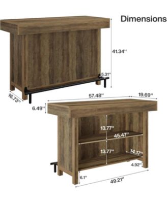 57.48-Inch Kitchen Cabinet & Bar Table, Industrial Counter Height Pub Table with 2-Tier Storage