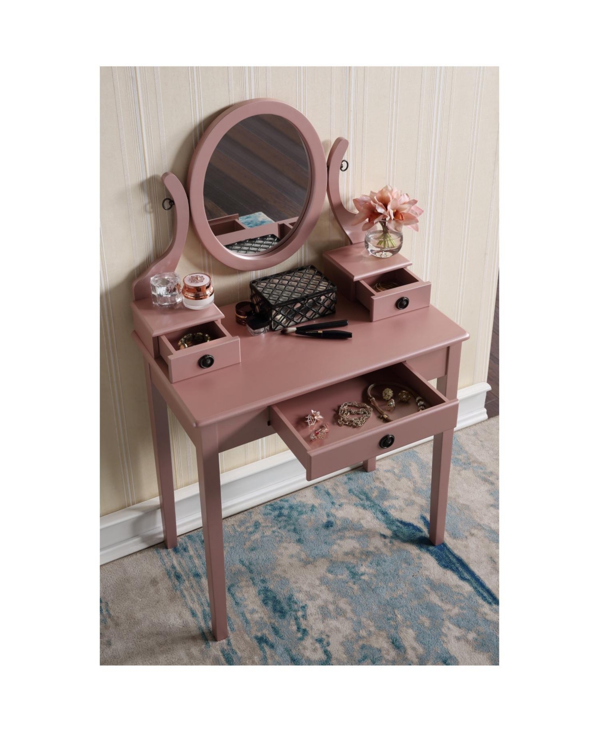 Streamdale Furniture Moniys Wood Moniya Makeup Vanity Table and Stool Set