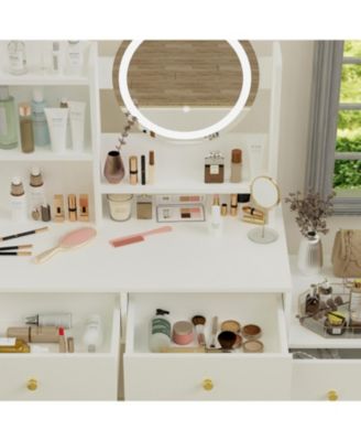 Vanity Desk with Mirror, Lights, & Chair
