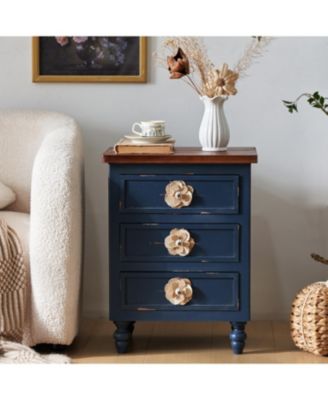 Vintage Farmhouse End Table - 19" Rustic Nightstand, 3 Drawers