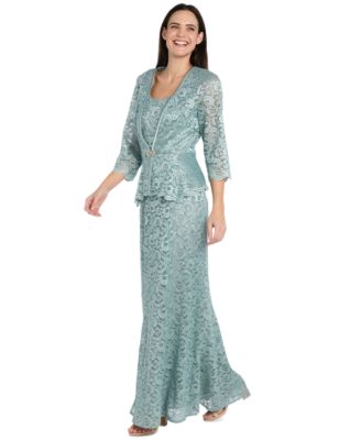 Petite 2-Pc. Metallic-Lace Gown & Jacket Set