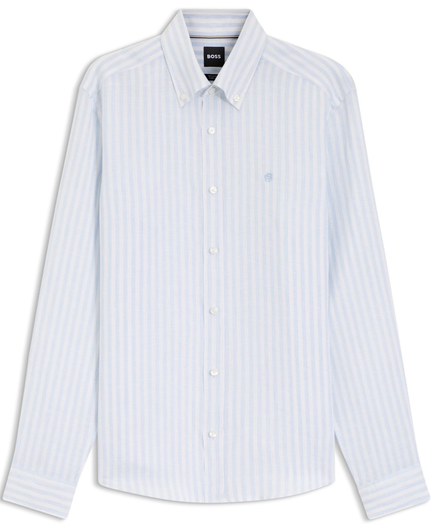Мужская рубашка Hugo Boss Regular-Fit Striped Linen Dress Shirt, цвет: Синий — фото 3