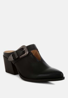 Womens Holler Carved Buckle Statement Mules