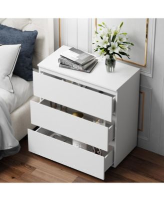 Nightstand with 3 drawers,Bedside table, For bedroom,White