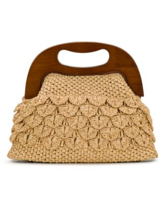 Scalloped Raffia Medium Sandrine Wooden Frame Crossbody Bag
