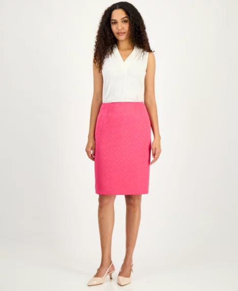 Women's Circle Jacquard Pencil Skirt, Regular & Petite - Pink Perfection