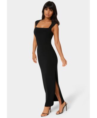 Womens Square Neck High Slit Midi Dress