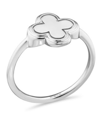 Contour-lined Clover Ring in Rhodium Plated Sterling Silver