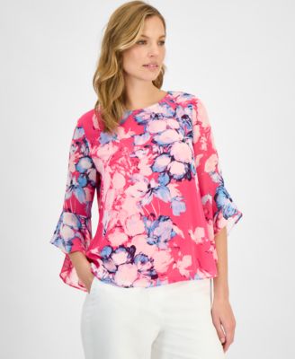 Women's Printed Ruffle-Sleeve Blouse