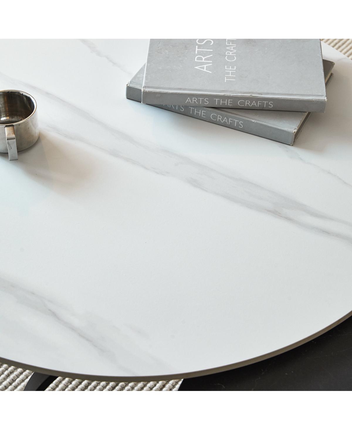 Streamdale Furniture Round Nested Coffee Tables - Faux Marble Top with Metal Frame