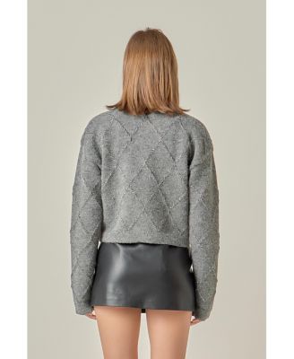 Women's Knit Cardigan Featuring a Lurex Argyle Pattern.