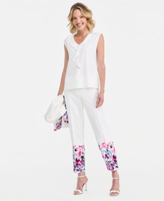 Women's Mixed-Media Ruffled Top, Regular & Petite