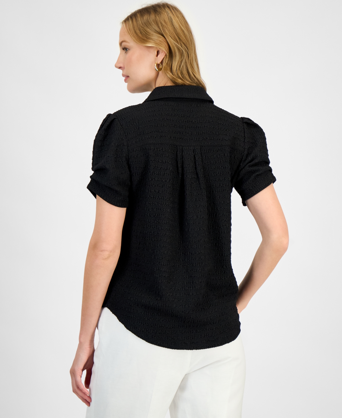Kasper Women's Textured Collared Button-Front Blouse, Regular & Petite