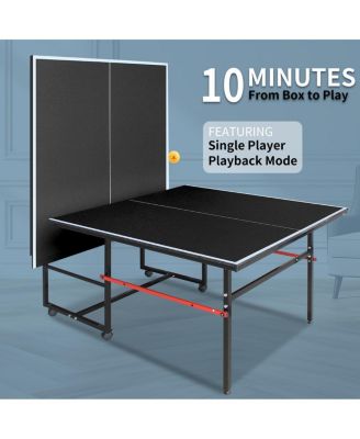 8FT Indoor Table Tennis Table Set with Foldable MDF Surface, Portable Ping Pong Table with Net, 2 Paddles and 3 Balls for Home Use