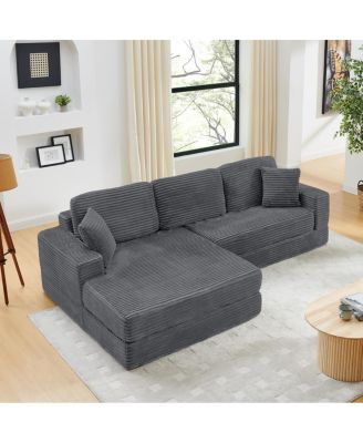 Corduroy L-Shape Modular Sectional Sofa - Unfolds into a Bed