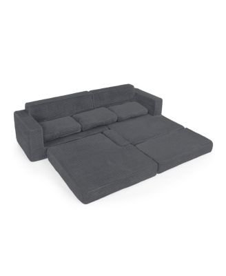 Corduroy L-Shape Modular Sectional Sofa - Unfolds into a Bed