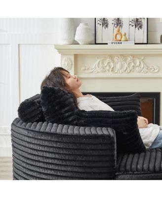 Streamdale 55"L Corduroy Foam Single Swivel Chair, Fluffy Modern Sleeper, 360 Degree Swivel