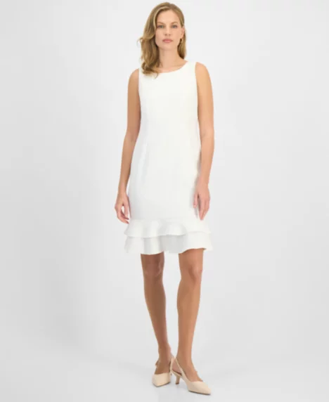 Women's Flared-Hem Sleeveless Sheath Dress, Regular & Petite - Lily White