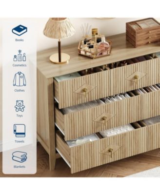 Wide Fluted Dresser, 7 Drawer Modern Wood Storage Chest for Bedroom, Living Room or Entryway