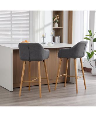 Modern Linen Bar Stools Set of 2 with Back & Armrest