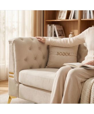  Luxurious Faux Sherpa Sofa with Gold Accents & Removable Cushions