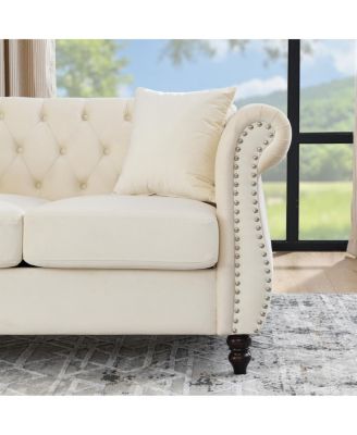  Chesterfield 58.8" Velvet 2-Seater Tufted Sofa with Rolled Arms & Nailhead Accents
